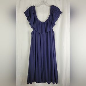 Sandra Darren Women Navy Blue Gauzy Off Shoulder Ruffle Midi Dress Plus Size 16